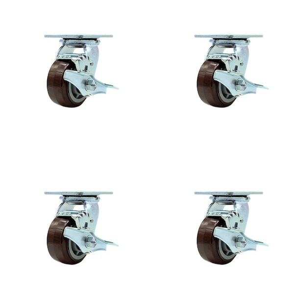 Tool Box Caster Wheel Set 4'' Maroon Polyurethane Swivel Casters, 4PK